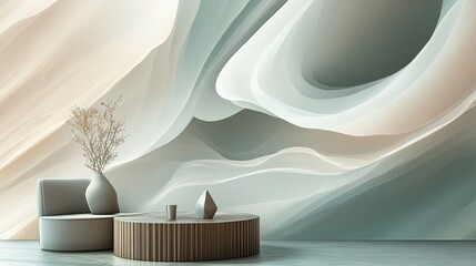 Aufkleber - Modern abstract wallpaper with flowing lines in soothing shades, perfect for a contemporary space.