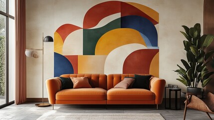 Fototapete - Modern, geometric wallpaper with a bold, abstract design, perfect for making a statement in a living room.