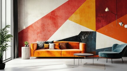 Fototapete - Modern, geometric wallpaper with a bold, abstract design, perfect for making a statement in a living room.