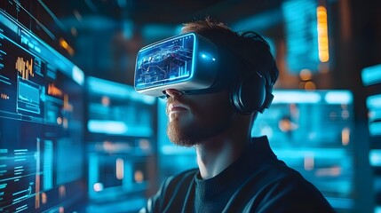Poster - Futuristic VR User Interacting with 3D Web Model for Immersive Digital Experience
