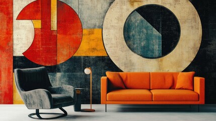 Fototapete - Modern, geometric wallpaper with bold, abstract designs, making a striking statement in a contemporary space.