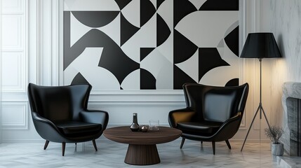 Fototapete - Modern, geometric wallpaper with bold, abstract patterns, perfect for making a statement in a contemporary living room.