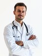 © eartist85 - Portrait of successful doctor, standing with arms crossed, isolated on white background.