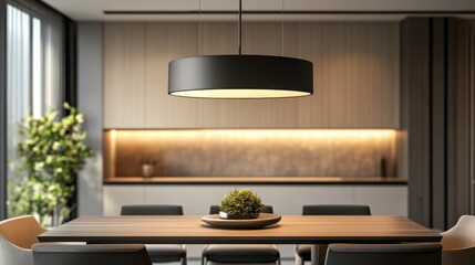 Canvas Print - Modern Dining Room Interior Design with Minimalist Pendant Light