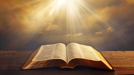 A book is open to a page with a sun shining on it. The sun is casting a warm glow on the pages of the book