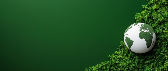 Wall Mural - green globe on green background sustainable earth concept for ecology and environmentalism.