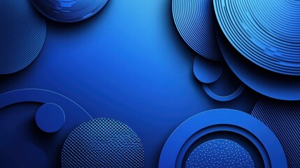 Leinwandbilder - Various circular shapes and textures blend together in a harmonious arrangement of blue tones, creating an abstract background that captivates attention