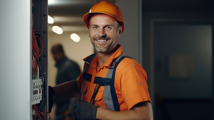 Group of individuals standing in illuminated construction site at night.