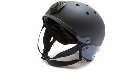 Modern tactical helmet laying on white background