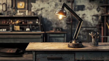 Poster - Vintage Workshop Tabletop with Lamp