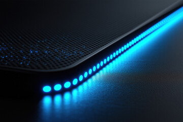 futuristic technology metal computer hardware design led lights glow glowing blue abstract background with lines grill screen