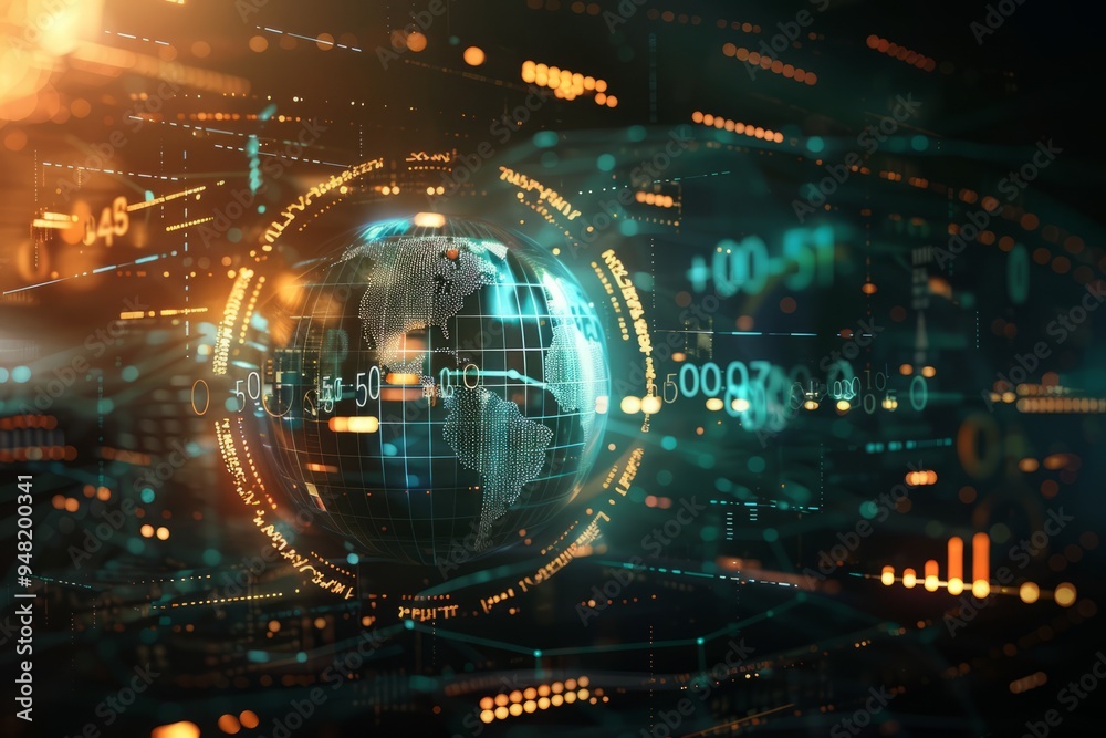 Futuristic digital sphere with data visualizations, representing global ...