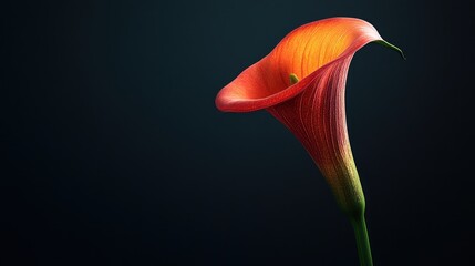 Wall Mural - Single Orange Calla Lily on a Black Background