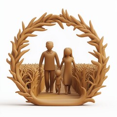 Wall Mural - Family walking through a corn maze Cartoon Clay Illustration, 3D Icon, Isolated on white background