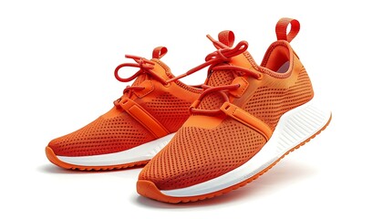 Wall Mural - pair of orange sneakers isolated on white background