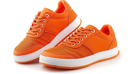 Wall Mural - pair of orange sneakers isolated on white background
