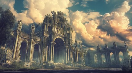 Poster - A Baroque palace exterior with towering columns, grand arches