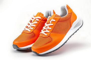 Wall Mural - pair of orange sneakers isolated on white background