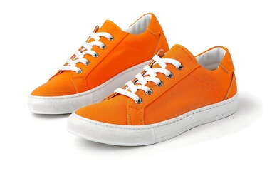 Wall Mural - pair of orange sneakers isolated on white background