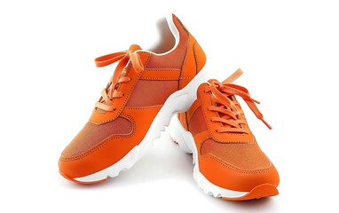 Wall Mural - pair of orange sneakers isolated on white background