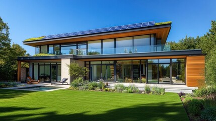 Wall Mural - Modern House with Solar Panels