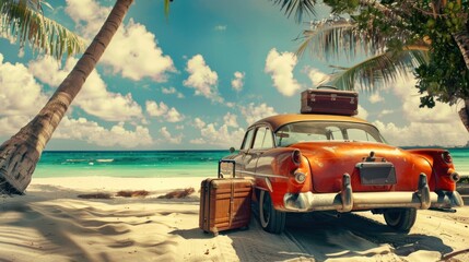 Wall Mural - Classic Car on Tropical Beach