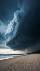 Poster - dark storm clouds gathering over a quiet beach background art design backdrop