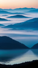 Poster - fog rolling over calm mountains at dawn background art design backdrop