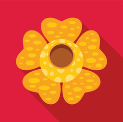 Rafflesia flower blooming showing its hole in a flat design icon with long shadow on red background