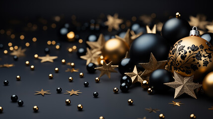 Wall Mural - Christmas background with golden and black balls