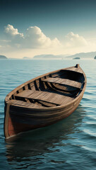 old wooden boat drifting in peaceful waters background art design backdrop