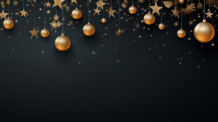 Wall Mural - Christmas background with golden and black balls