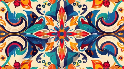 Wall Mural - Abstract Colorful Floral Pattern with Geometric Shapes