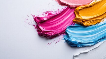 Aufkleber - This image showcases vibrant, textured paint smears in pink, yellow, blue, and white on a white canvas, highlighting a splash of creativity and artistic expression.