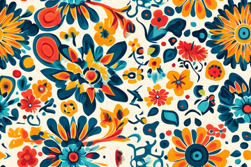 Wall Mural - Colorful and intricate seamless pattern with floral and abstract shapes