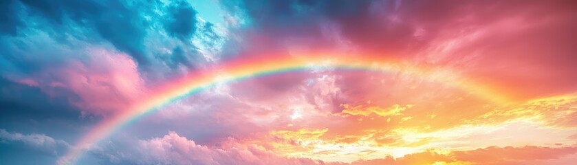 rainbow arching across a cloudy sky after a rainstorm, colorful weather phenomenon