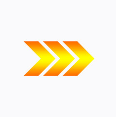 closeup, design right arrow gold orange icon. forward functions in media applications. advanced symb