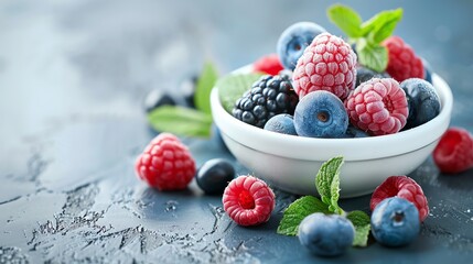 Sticker - A bowl of fresh berries with mint leaves.