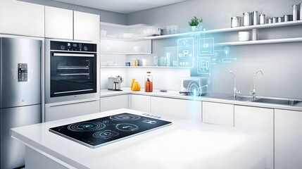 Poster - Cutting Edge Smart Kitchen with Connected IoT Appliances and Central Hub A Photograph Showcasing the Future of Efficient Intelligent Domestic Technology