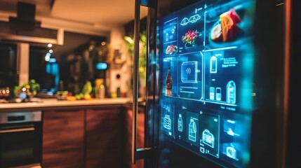 Poster - cutting edge iot powered smart refrigerator with an intuitive touchscreen interface designed to enha
