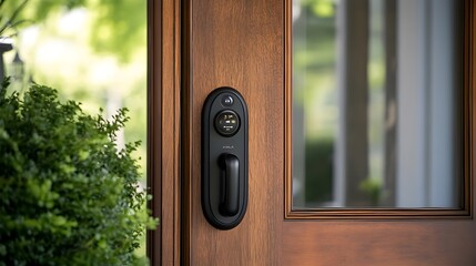 Poster - photograph showcasing iot enabled smart locks installed on a front door providing secure and conveni