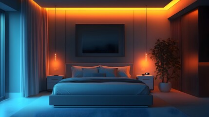 Poster - futuristic smart bedroom with iot enabled lighting and climate control for a comfortable and efficie
