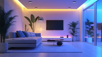 Poster - a photograph showcasing smart home automation technology managing lighting security and climate cont