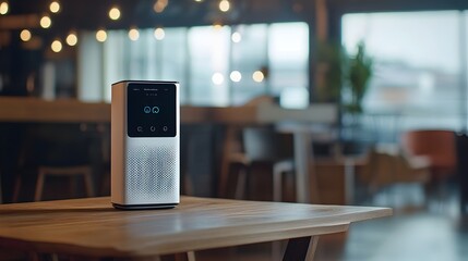 Poster - sleek and efficient smart air purifier with iot mobile app control and ample copyspace for your text