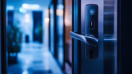 Poster - photograph of a smart door lock system featuring iot connectivity allowing for mobile access and con