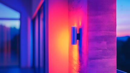 Poster - adaptive home lighting system automatically changing colors based on time of day in a contemporary i