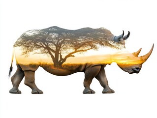 Wall Mural - Taking photographs of rhinos in natural landscapes, animals in nature, poachers, abstract thinking, meditation, contemplation, philosophy, animal silhouettes, natural resources, endangered species,