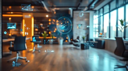 Poster - photograph of a modern contemporary smart office space with iot sensors monitoring energy usage data