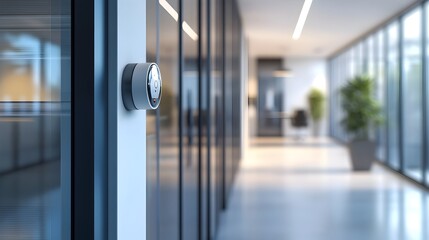 Poster - photograph showcasing a sophisticated smart security system that manages office access and entry via