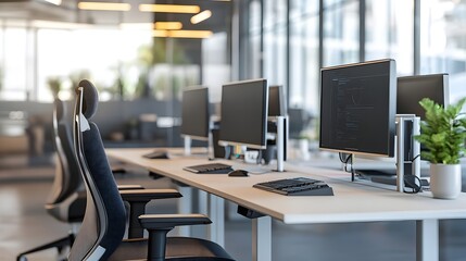 Poster - photograph showcasing iot enabled smart workstations with adjustable settings for ergonomic comfort 